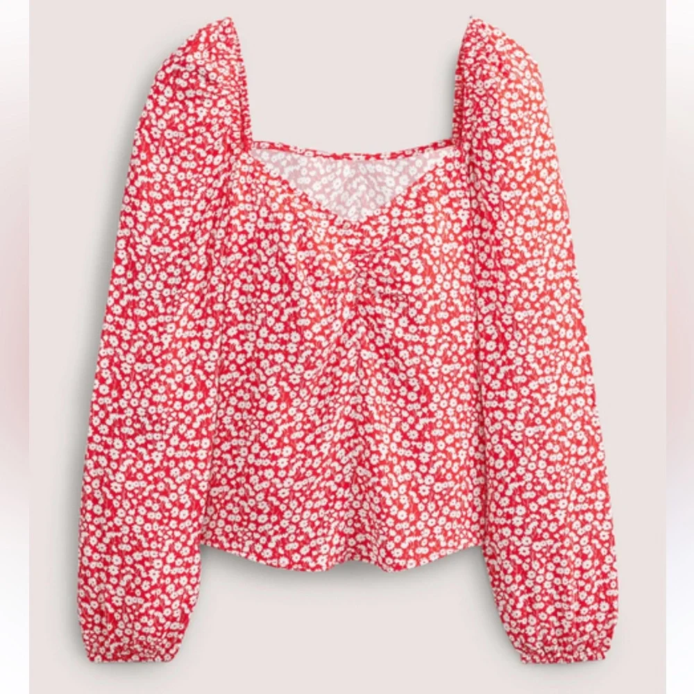 Boden Floral Crinkle Gauze Sweetheart Printed Top flowy puff sleeve romantic fun